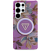Guess csillámos virágos háromszög gombos MagSafe tok Samsung Galaxy S25 Ultra készülékhez, lila