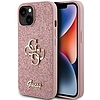 Guess Glitter Script Big 4G tok iPhone 15-höz - rózsaszín