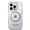 Guess Gold Outline áttetsző MagSafe tok iPhone 14 Pro Max 6.7"-hez, lila