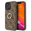 Guess GUHCP13L4GMRBR iPhone 13 Pro / 13 6.1" barna/barna keménytokos 4G gyűrűs állvánnyal