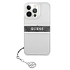 Guess GUHCP13LKB4GGR iPhone 13 Pro / 13 6,1" átlátszó kemény tok, 4G szürke szíj