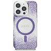Guess HC gyantás aljú, csillogós MagSafe tok iPhone 16 Próhoz - lila