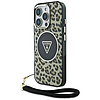 Guess HC IML Leopard háromszög alakú zsinóros MagSafe tok iPhone 16 Próhoz, barna