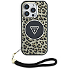 Guess HC IML Leopard háromszög alakú zsinóros MagSafe tok iPhone 16 Próhoz, barna