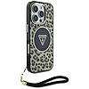 Guess HC IML Leopard háromszög alakú zsinóros MagSafe tok iPhone 16 Próhoz, barna