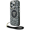 Guess HC IML Leopard háromszög alakú zsinóros MagSafe tok iPhone 16 Próhoz, fekete