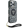 Guess HC IML Leopard háromszög alakú zsinóros MagSafe tok iPhone 16 Próhoz, fekete