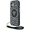 Guess HC IML Leopard Triangle Cord Strap MagSafe tok iPhone 16-hoz - fekete