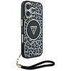 Guess HC IML Leopard Triangle Cord Strap MagSafe tok iPhone 16-hoz - fekete