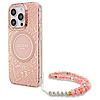 Guess IML Flowers Allover Electro gyöngyszíjjal ellátott MagSafe tok iPhone 16 Pro Max készülékhez - rózsaszín