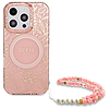Guess IML Flowers Allover Electro gyöngyszíjjal ellátott MagSafe tok iPhone 16 Pro Max készülékhez - rózsaszín