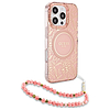 Guess IML Flowers Allover Electro gyöngyszíjjal ellátott MagSafe tok iPhone 16 Pro Max készülékhez - rózsaszín