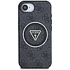 Guess IML Metal Glitter 4G kör alakú háromszög MagSafe tok iPhone 16e-hez, fekete