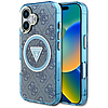 Guess IML Metal Glitter 4G kör háromszög MagSafe tok iPhone 16-hoz, kék