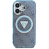 Guess IML Metal Glitter 4G kör háromszög MagSafe tok iPhone 16-hoz, kék