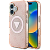 Guess IML Metal Glitter 4G kör háromszög MagSafe tok iPhone 16-hoz - rózsaszín
