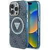 Guess IML Metal Glitter 4G kör háromszög MagSafe tok iPhone 16 Próhoz, kék