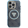 Guess IML Metal Glitter 4G kör háromszög MagSafe tok iPhone 16 Próhoz, kék