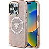 Guess IML Metal Glitter 4G kör háromszög MagSafe tok iPhone 16 Próhoz, rózsaszín