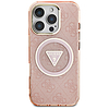 Guess IML Metal Glitter 4G kör háromszög MagSafe tok iPhone 16 Próhoz, rózsaszín