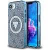 Guess IML Metal Glitter 4G kör háromszög MagSafe tok iPhone 16e-hez, kék