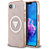 Guess IML Metal Glitter 4G kör háromszög MagSafe tok iPhone 16e-hez - rózsaszín