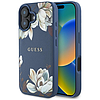 Guess MagSafe iPhone 16 tok, kék, szemcsés, nyomtatott virágmintás