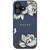 Guess MagSafe iPhone 16 tok, kék, szemcsés, nyomtatott virágmintás
