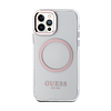 Guess Metal Outline MagSafe - tok iPhone 12 / iPhone 12 Pro készülékekhez átlátszó / rózsaszín (GUHMP12MHTRMP)
