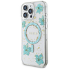Guess Resin Flowers Glitter MagSafe iPhone 16 Pro tok - átlátszó zöld