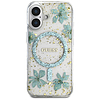 Guess Resin Flowers Glitter MagSafe iPhone 16 tok - átlátszó zöld