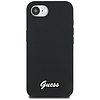 Guess szilikon Script fém logós MagSafe iPhone 16e tok - fekete