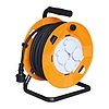 Home HJR 10-25/1,0 kábeldob, 25 m, fém talp, IP44-es védelem, H05RR-F 3G1,0 mm2 gumi kábel, max. 2300 W, 4 aljzat takarófedéllel, védőkapcsoló