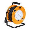 Home HJR 10-25/2,5 kábeldob, 25 m, fém talp, IP44, H05RR-F 3G 2,5 mm2 gumi kábel, max. 3600 W, 4 aljzat takarófedéllel, védőkapcsoló