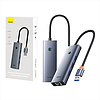 Hub Baseus UltraJoy Series Lite 4 portos USB-USB 3.0*3+RJ45*1+USB-C 5V szürke (B0005280B811-12)