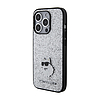 Karl Lagerfeld Fix Glitter Choupette Logo fém tű - iPhone 15 Pro tok ezüst (KLHCP15LGCNPSG)