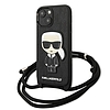 Karl Lagerfeld KLHCP13SCMNIPK iPhone 13 mini 5.4 hüvelykes keménytok, fekete/fekete bőr monogram tapasz és kábel ikon