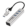 Logilink USB 3.0 hub, 3x USB-A, SD/microSD nyílás, 2 az 1-ben csatlakozókábel, 5 Gbit/s, ezüst