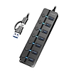 Logilink USB 3.2 Gen1 hub, 7 port, be-/kikapcsoló, fekete