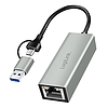 Logilink USB-C Gigabit Ethernet adapter 2 az 1-ben USB-csatlakozással, szürke