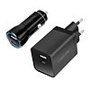 Logilink USB töltőkészlet, autós és váltóáramú, USB-C/F + USB-A/F, 5 V/15 W, fekete