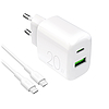 Puro PROLITE 20W USB-A / USB-C fali töltő + USB-C - USB-C kábel 1.2m - fehér