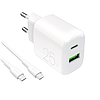 Puro PROLITE 25W USB-A / USB-C fali töltő + USB-C - USB-C kábel 1.2m - fehér