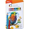 Színes ceruzakészlet, háromszögletű, fémdobozos, DELI Color Emotion, 12 különböző szín (DEC00205)