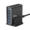 Tech-Protect DC140W-GAN 5 portos PD140W/QC3.0 töltőállomás - fekete