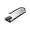 Tech-Protect HB02 HUB Adapter 6in1 USB-C + USB2.0 + USB3.0 + HDMI 4K 30Hz + RJ45 + PD100W - szürke
