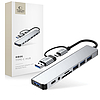 Tech-Protect HB06 HUB Adapter 8in1 TYPE-C + USB2.0 + USB3.0 + SD/TF + AV3.5 - szürke