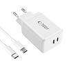 Tech-Protect NC45W-GAN 2-PORTOS PD45W töltő + TYPE-C kábel - fehér