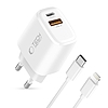 Tech-Protect NCA20 PD 20W QC3.0 USB-A / USB-C fali töltő + USB-C / Lightning kábel 100cm - fehér