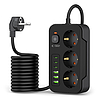 Tech-Protect PC3X6 elosztó 3 aljzat 240V + 3xUSB-A + 3xUSB-C 200cm - fekete